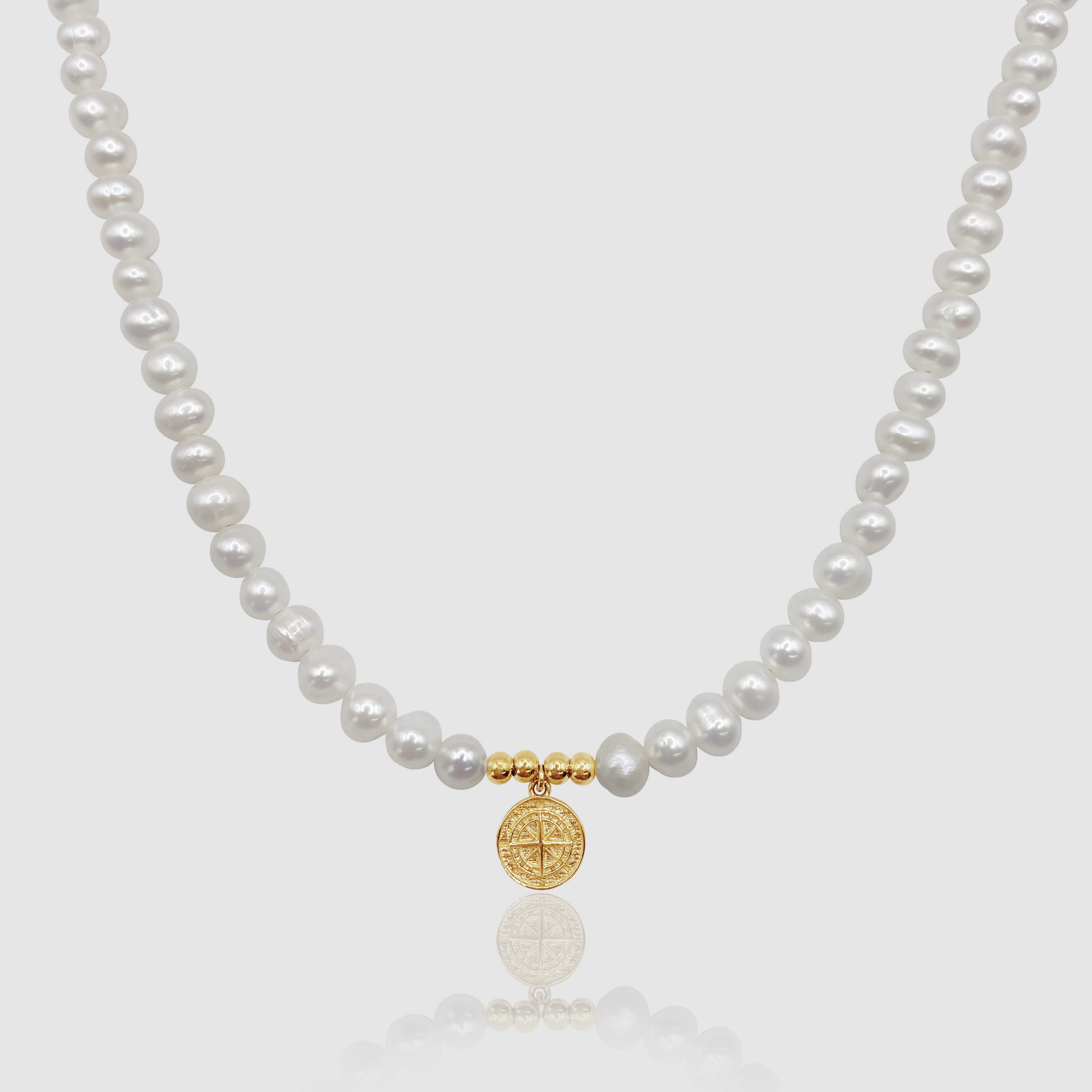 Compass Real Pearl Necklace (Gold) MIXX CHAINS
