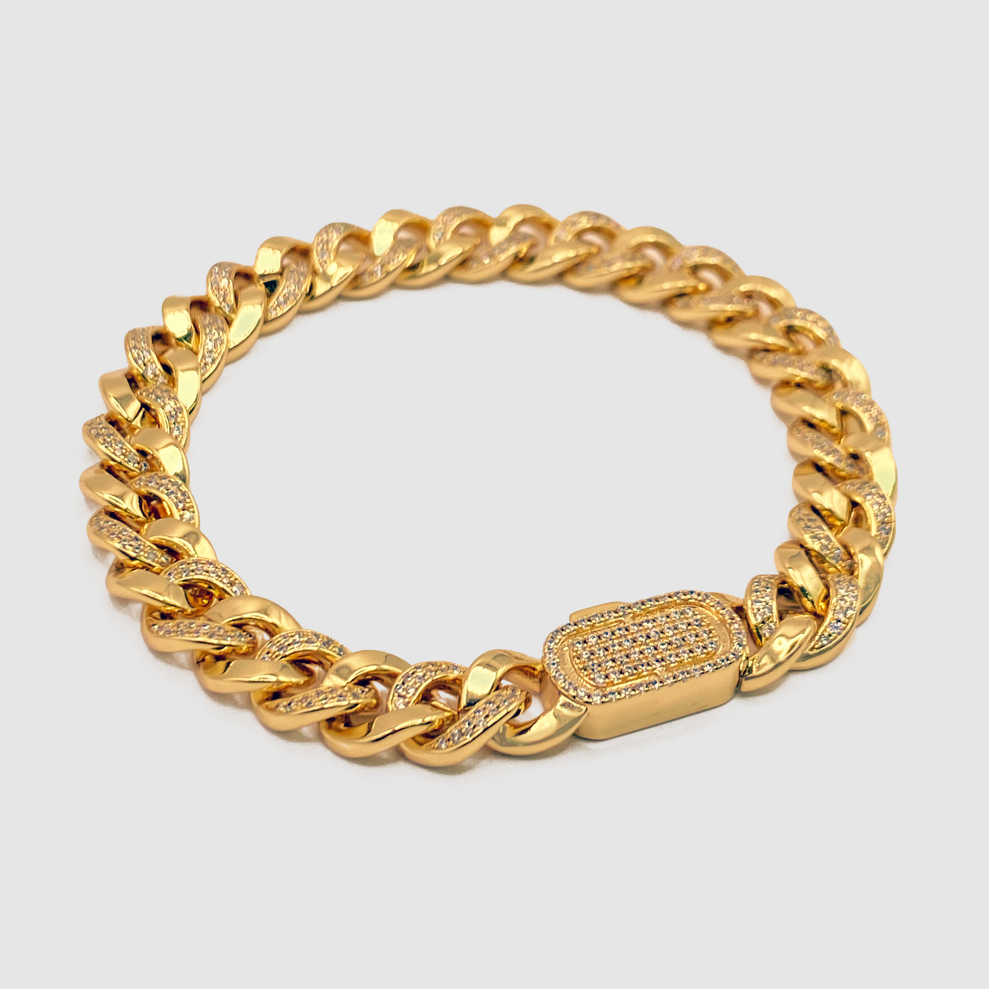 Half Iced Cuban Bracelet (Gold) 8mm MIXX CHAINS