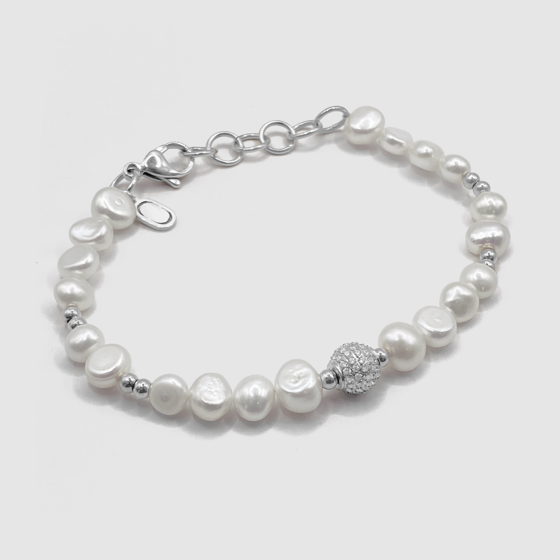 Iced Beaded Real Pearl Bracelet (Silver) MIXX CHAINS