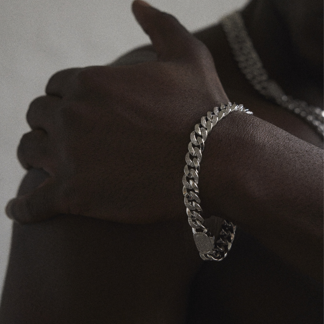 Half Iced Cuban Bracelet (Silver) 8mm MIXX CHAINS